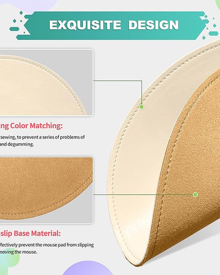 Mouse Pad，Round Mouse Pad，PU Mouse Pad，Leather Mouse Pad with Stitched Edge Micro-Fiber Base with Non-Slip Waterproof，Mouse Pad for Computers，Laptop，9 x 9 Inch (Milky White)