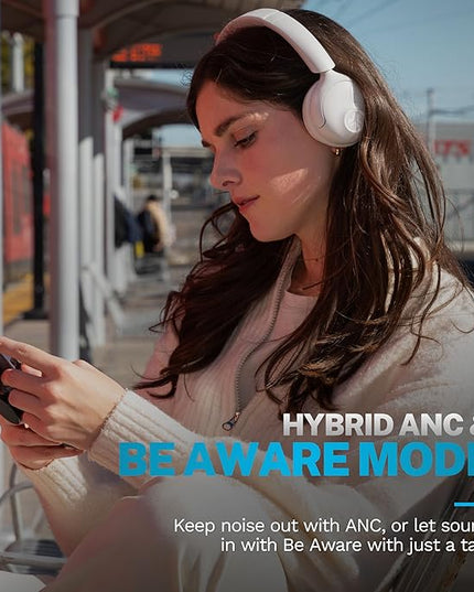 JLab Go Lux ANC Wireless Headphones, Cloud White, Hybrid Active Noise Cancelling, Premium On-Ear Bluetooth Headset, Customizable Sound, Be Aware Mode, Cloud Foam Comfort, Multipoint Connection