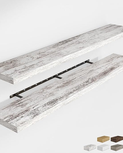 RICHFOCUS 72Inch Floating Shelves for Wall 2 Pack Shelves for Bedroom|Kitchen|Bathroom Wall Mounted Rustic Distressed Wood Floating Shelf with Invisible Brackets for Books|Storage|Decor, Rustic