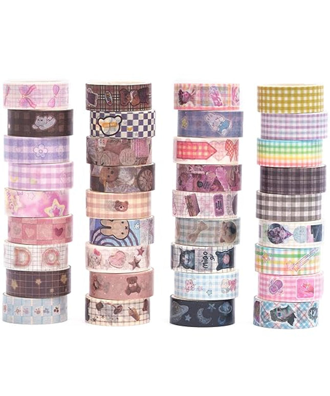 YUBBAEX Cute Washi Tape Value Pack 36 Rolls Aniamls Printed Masking Tape Kawaii Decorative for Arts, DIY Crafts, Journal Supplies, Planners, Scrapbook, Card/Gift Wrapping (Girly Style)