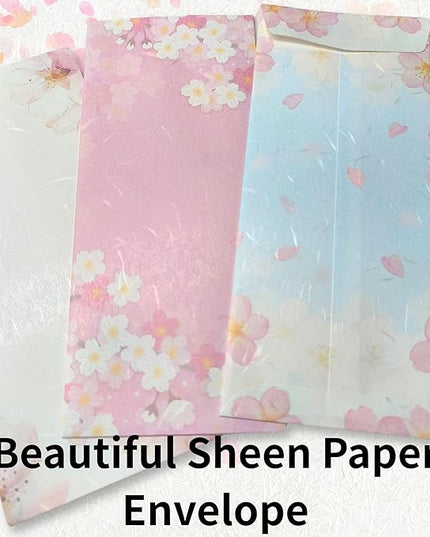 Japanese Cherry Blossom Envelopes 24 Pack (8 Pack x 3 Different Design Set), Made in Japan, Elegant Washi Paper, Self Sealing, Sakura