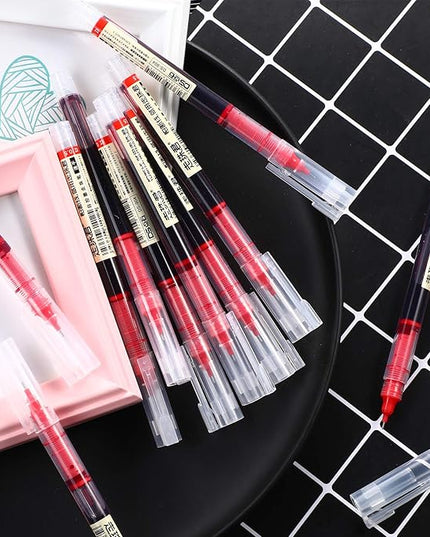 Frienda 12 Pieces Rolling Ball Pens 0.5 mm Japanese Quick Drying Fine Point Pens Liquid Ink Smooth Writing for Office Student Back to School Supplies(Black and Red)