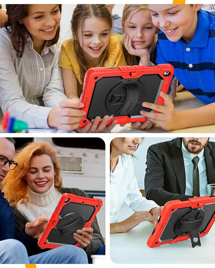 Timecity Case for iPad 9th/ 8th/ 7th Generation 10.2 inch - Heavy Duty Protective Cover with Screen Protector, Rotating Stand, Shoulder Strap & Pencil Holder | Kids-Friendly (Red)