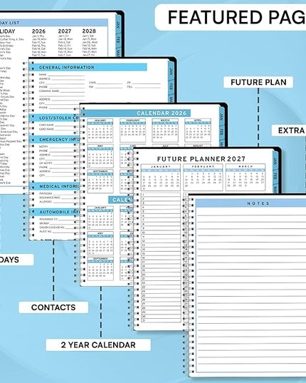 Ensight 2026 Appointment Book and Planner 6.5" x 8.5" Large Hourly Weekly Daily Schedule Book with Tabs, 30 Minute Time Slots, Blue Calendar Organizer Jan 2026–Dec 2026 Appointment Planner - Blue