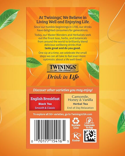 Twinings Ceylon Pure Black Tea Individually Wrapped Bags, 20 Count (Pack of 6), formerly Ceylon Orange Pekoe, Crisp, Refreshing, Caffeinated, Enjoy Hot or Iced, 120 Teabags