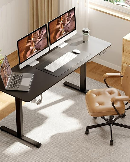 Adjustable Stand Up Desk Standing Desk, 63x24 Inches Home Office Desk with Memory Preset, Computer Workstation Splice Black Top + Black Frame