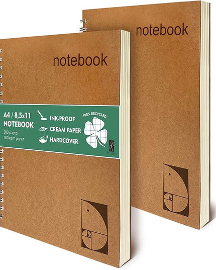 le vent 2 pack Grid Paper Large Spiral Notebook 8.5 x 11 with 100gsm Thick Paper - Square Graph Quad Ruled Notebooks for Math, Science, Engineering - 200 Pages of Lay Flat, Ink Proof Paper - A4