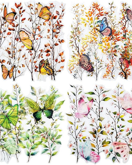 AuriicLeaf Butterfly and Branch PET Sticker Set, 118PCS Botanical Stickers for Scrapbooking, Journaling, DIY Crafts, and Planner Supplies
