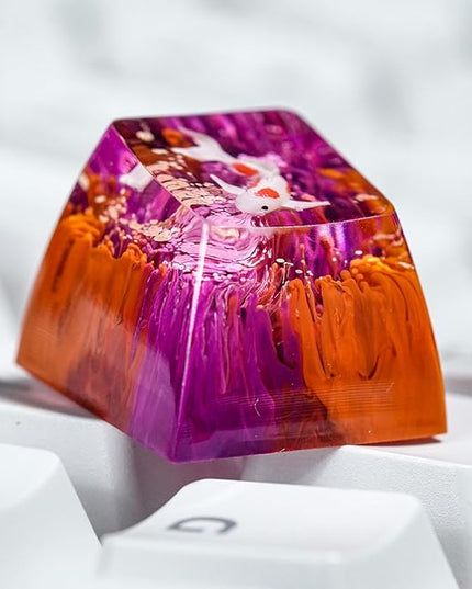 Kohaku Koi Fish Artisan Keycap Purple and Orange Ocean Coral Reef R1 SA Profile Custom Keycaps 1U ESC Handmade Gaming Resin Key Cap Cherry MX Switch Compatible Mechanical Keyboard Koi Lover Gift