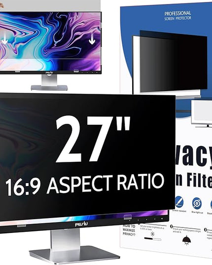 Peslv Computer Privacy Screen 27 Inch for 16:9 Widescreen Monitor, Removable 27inch Anti Blue Light Anti Glare Monitor Privacy Filter Shield (23 9/16" x 13 1/4")