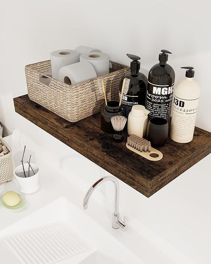 12 Inch Deep Floating Shelves, 24 x 12 Floating Shelf for Books, Rustic Wood Deep Wall Shelves for Home Storage & Display, 2" Thicked Shelves for Kitchen, Living Room, Bedroom, Rustic Brown, 1 Pack