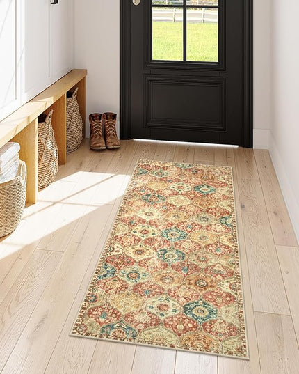 Lahome Moroccan Trellis Hallway Rug, 2x5 Washable Runner Rug Non Slip Kitchen Runners for Hallways, Ultra-Thin Vintage Carpet for Bedroom Bathroom Entryway, Red/Orange