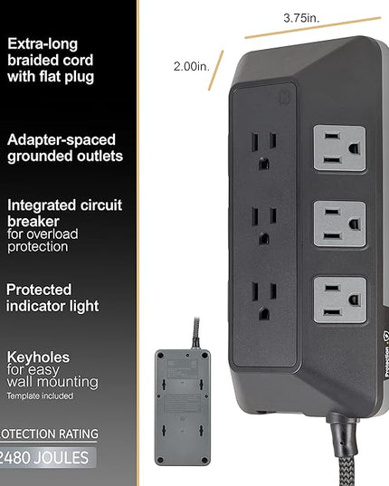 GE UltraPro 9-Outlet Surge Protector, 8', Black