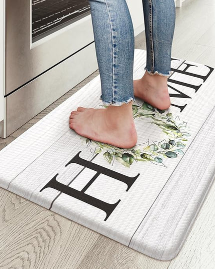 KIMODE Anti Fatigue Kitchen Mats, 17.3" x 30" Farmhouse Rustic Kitchen Rugs, Cushioned, Non-Skid, Waterproof, Comfort Thick Kitchen Floor Standing Mat for Corner Sink, Laundry Floor, Home