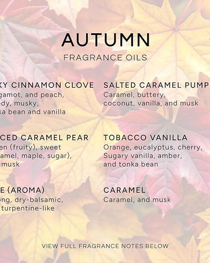 Eternal Essence Oils Autumn Set of 6 Premium Fragrance Oils - Includes Sexy Cinnamon Clove, Salted Caramel Pumpkin, Spiced Caramel Pear, Tobacco Vanilla, Pine, and Caramel Scented Oils - 10ML