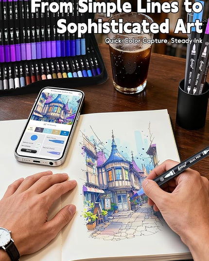 80 Colors Numbered Dual Tip Brush Pens with Free App, Fine and Brush Tips Pens for Adults, Coloring Markers for Coloring Book Bullet Journaling Note Taking Planner Hand Lettering
