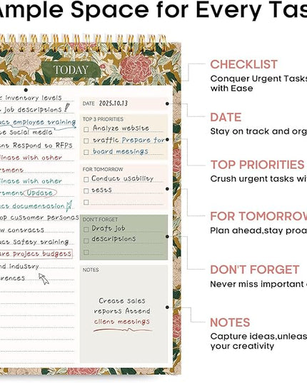 Taja To Do List Notepad - To Do List Notebook for Work with 52 Sheets, 9.8" x 6.5", Undated Daily Planner Perfect for Daily Tasks and Goal Setting, Notepad Suitable for Office, Home & School - Olive Grove