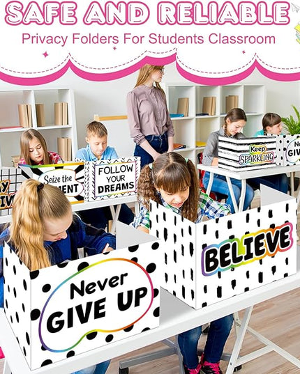 Honoson 24 Pcs Bulk Inspirational Privacy Folders for Students Cardboard Test Privacy Boards Motivational Words Desk Dividers Shield for Classroom School Study Supplies, 6 Styles(Polka Dot)