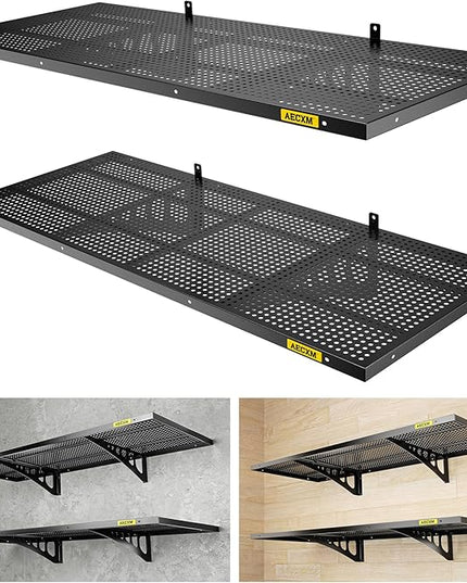 2-Pack 1.64x4ft Adjustable Garage Wall Shelving 560lbs Load Capacity Heavy Duty Wall Mounted Storage Shelf Metal Floating Shelves for Garage(Black)