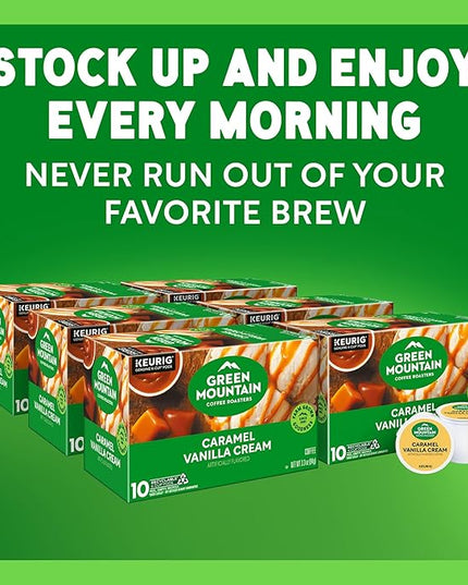 Green Mountain Coffee Roasters Caramel Vanilla Cream, Keurig Single Serve K-Cup Pods, Light Roast Coffee, 60 Count, (6 Packs of 10)