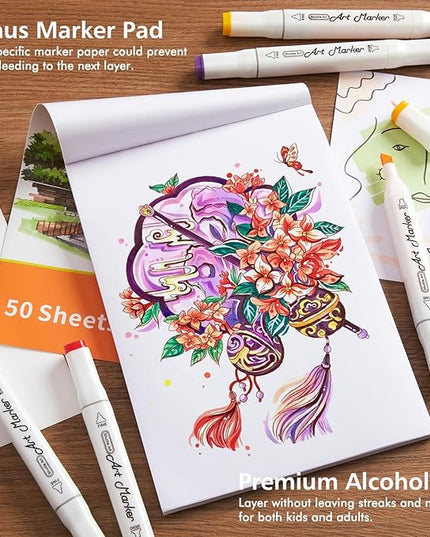 172 Colors Alcohol Based Dual Tip Art Markers, 171+1 Blender Permanent Marker Pens Plus 1 Marker Pad 1 Case Perfect for Kids Adult Artist Coloring Books Drawing Sketching and Card Making