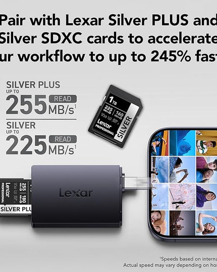 Lexar Dual Slot MicroSD/SD Card Reader for iPhone, USB 3.2 Gen 1, up to 255MB/s Read, Compatible with iPhone 15+, Laptop, Desktop (LRW360U-BNBNG)