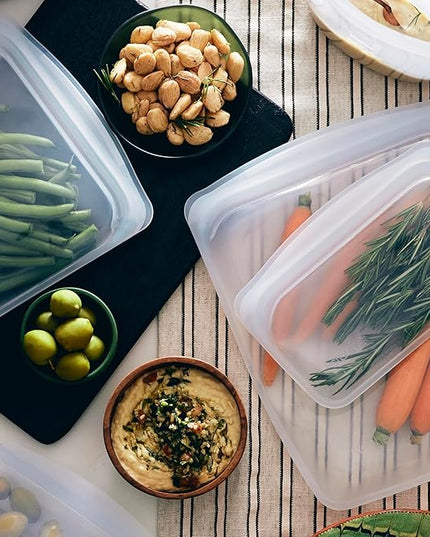 Stasher Premium Silicone Reusable Food Storage Bags, 4-Pack, Clear, Multi-Use Food Storage Bags, Lunch Bag, Travel Containers, BPA Free, Leak-free, Dishwasher-Safe, Eco-friendly