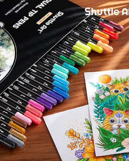 Shuttle Art Dual Tip Brush Marker Pens, 30 Colors Dual Tip Calligraphy Pens Fine and Brush Tip Markers Set, Water-based Ink Perfect for Kids Adult Artist Calligraphy Journal Doodling Writing