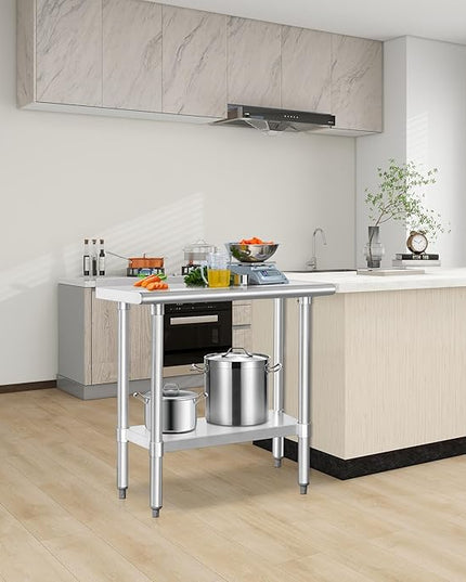 HARDURA Stainless Steel Commercial Work Table Prep Work Metal Table 14×36 Inches with Undershelf and 2" Backsplash Heavy Duty NSF 430 for Kitchen Food Prep