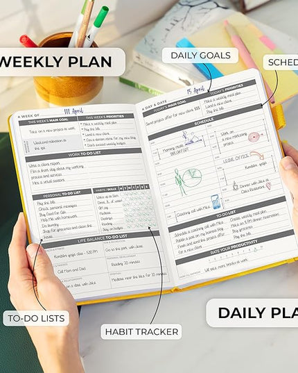 Clever Fox Daily Planner – Undated Planning Notebook with Hourly Schedule & To-Do List – Personal Day Task & Work Organizer, 6 Months (Amber Yellow)