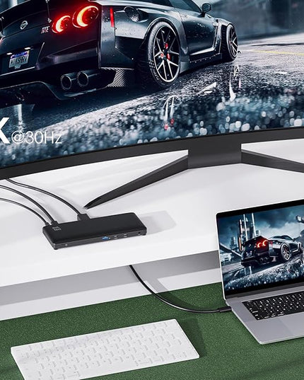 Minthouz 12 IN 1 Docking Station with 100W Charging, Triple Display, 1000Mbps LAN Port, Laptop Docking Station Monitor Single 8K or Triple 4K, 4X USB-A, 2X USB-C, Ethernet Port, for Windows Mac Chrome
