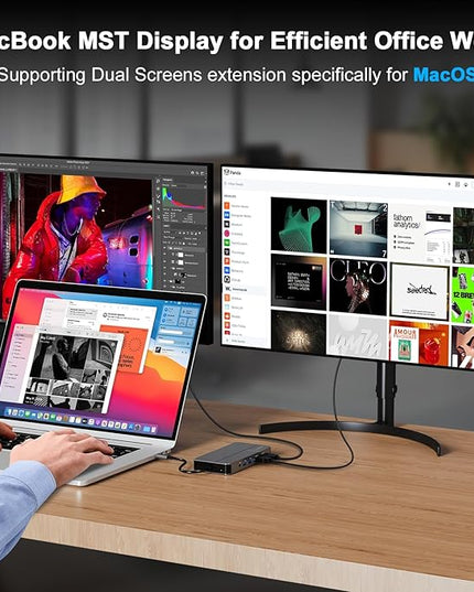 AUIMCE Mac Docking Station Dual Monitor 2 HDMI for MacOS and Windows Laptop Implement MST, Compatible MacBook Pro/Air M1/M2/M3/M4 Chips, Dual 4K Display for All USB C Computers