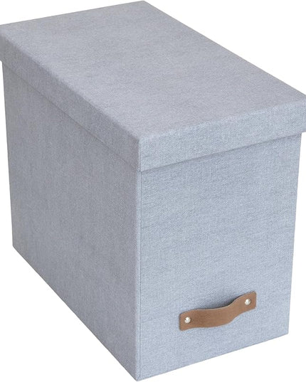 Bigso John File Box - File Storage Box and File Organizer for Important Paperwork - Durable Hanging File Box with Lid and Leather Handle - 7.36 in x 13.26 in x 10.51 in - Ash