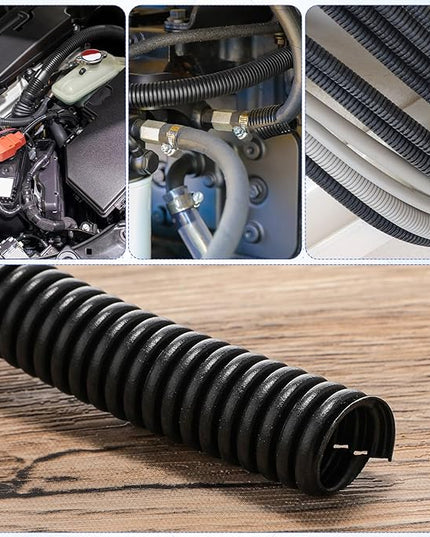 Sasylvia 1/4", 1/2", 3/8" X 10 ft Split Wire Loom Tubing Automotive Wire Loom Assortment Split Cable Sleeves Bulk Flexible Electrical Conduit Protective Kit