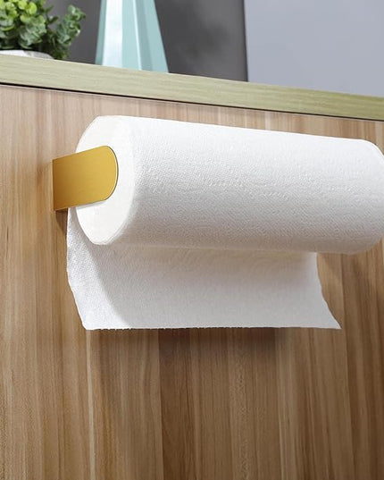 YIGII Adhesive Paper Towel Holder Under Cabinet - Single Hand Operable Paper Towel Rack Stick on Counter for Kitchen, SUS-304 Stainless Steel (Brushed Gold)