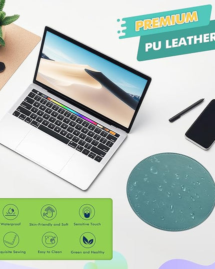 Mouse Pad，Round Mouse Pad，PU Mouse Pad，Leather Mouse Pad with Stitched Edge Micro-Fiber Base with Non-Slip Waterproof，Mouse Pad for Computers，Laptop，9 x 9 Inch (Ultramarine)