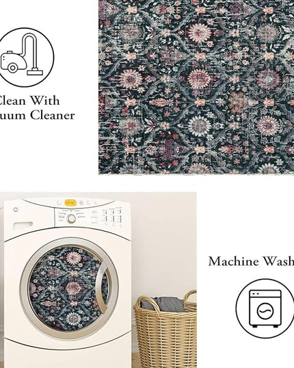 Lahome Moroccan Hallway Rug, 2'5''x8' Kitchen Runner Rugs Non Skid Washable Runners for Hallways, Ultra-Thin Oriental Carpet for Entryway Laundry Room Bedroom Bathroom, Black/Multi