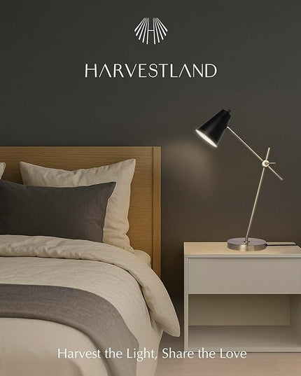 HarvestLand HaloBar Brass Desk Lamp Home Office – Black Industrial Table Lamp with Solid Base for Office, Reading Lamps for Bedside Table, Study and Reading Task Lamp, Gifts for Men