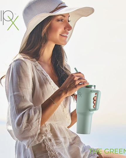 SIPX™ 30 oz Insulated Tumbler with Handle & Straw – Vacuum Insulated Stainless Steel, Leakproof, Cupholder Friendly – Perfect for Iced Coffee, Water & Travel – Green