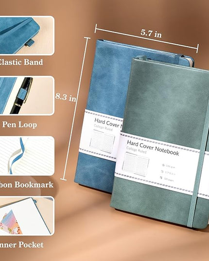 CAGIE Journals Notebooks for Women Men 2 Pack: Journaling Notebooks Journals for Writing Work Leather Diary Hardcover A5 Thick Note Taking Green& Blue