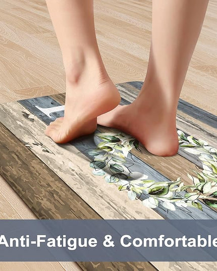 KIMODE Anti Fatigue Mats for Kitchen Floor,Comfort Cushioned Rugs Sets of 2,Wide Farmhouse Memory Foam Carpet Non Slip for Laundry Sink Office Bathroom,Blue 20"x47"+20"x32"
