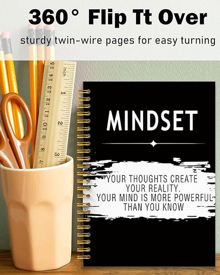 Mindset Inspirational Notebook Journal, Motivational Office Notebooks for Work, Inspirational Gifts for Women Men Coworker, Black Hardcover Spiral Notebook 5.5x8.3