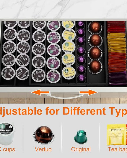 MinBoo Bamboo Drawer Organizer - Expandable K Cup & Pods Holder, Coffee Pod Storage, Tea Organizer, Versatile Kitchen Accessory Organization and Storage，Black
