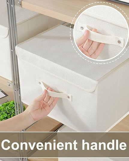 Fabric Storage Bins Cube Organizers with Flip-Top Lid and Handles,Storage Boxes for Organizing Home,Office,and Closet,Beige,3 Pack 15 x 9.8 x 9.8 in