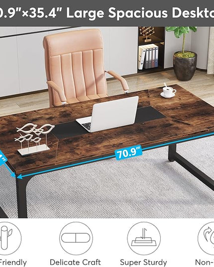 Tribesigns Modern Computer Desk, 70.8 x 35.4 inch Large Executive Office Desk Computer Table Study Writing Desk Workstation for Home Office,Rustic/Black
