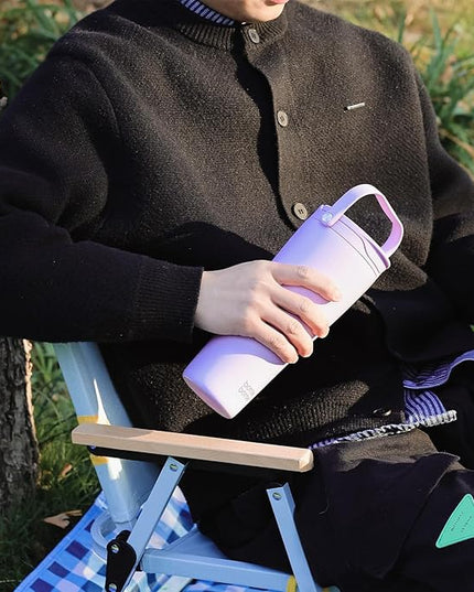 BOTTLE BOTTLE Insulated Tumbler with Handle & Straw Lid, 30oz Stainless Steel Leak-Proof Water Bottle for Hot & Cold Drinks, Add Ice Without Unscrewing, BPA-Free for Travel, Sports, Office(Purple)