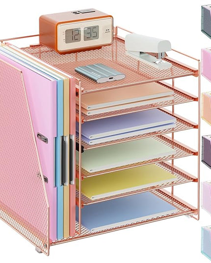 gianotter 6-Tier Paper Organizer With Magazine Holder, Desk Organizers and Accessories, Desk Accessories & Workspace Organizers, File Organizer for Office Supplies Storag (Rose Gold, 6-Tier)