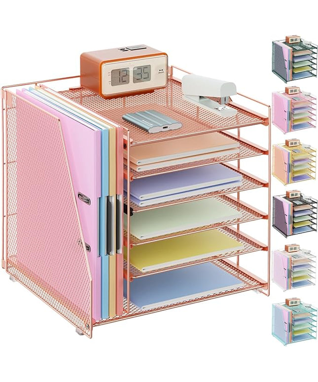 gianotter 6-Tier Paper Organizer With Magazine Holder, Desk Organizers and Accessories, Desk Accessories & Workspace Organizers, File Organizer for Office Supplies Storag (Rose Gold, 6-Tier)