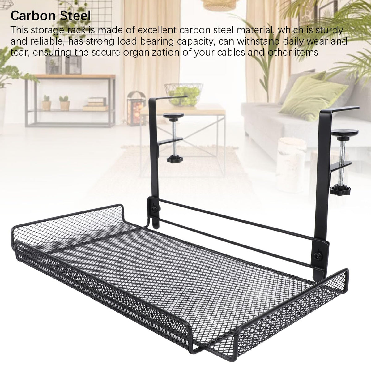 Under Desk Wire Organizer, Cable Management Tray Metal, Large Storage Tray Clamp Mount for Office Home, No Drill Cable Raceway (Black)