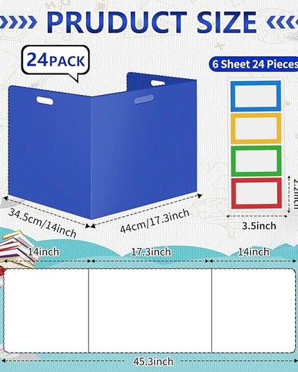 24 Pcs Desk Dividers for Students Classroom Plastic Privacy Folders Blue Test Dividers for Students Desks Trifold Privacy Panel Partitions for School Teacher Supplies(24pcs Blue)